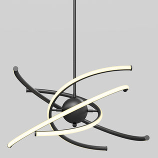The Artika Silvio LED pendant light 3 CCT features a modern, sculptural design with curved black arms and integrated LED strips, creating an abstract, orbit-like effect against a light gray background.