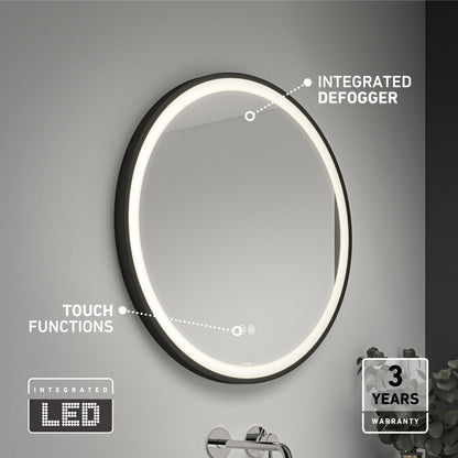 Artika Mateo 28 in. LED mirror, 3 CCT, defogger, touch controls, 3-year warranty. Sink faucet beneath.