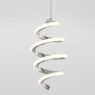 The Artika Chorus 1-light LED pendant features a spiral design and polished chrome finish, with integrated LEDs, suspended from the ceiling against a plain light gray background.