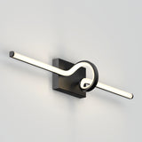 A modern wall-mounted light fixture with a black rectangular base and a single white LED tube that loops in a knot-like shape before extending horizontally on both sides.