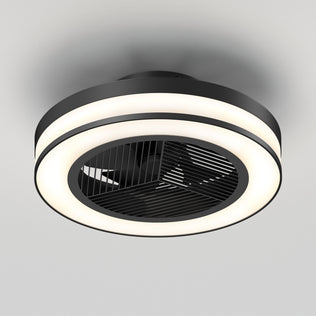 The Artika Elton 19.4 in. LED modern ceiling fan features a circular LED light ring, black grille, and sleek design, includes 3 speeds with remote, and is shown mounted on a white ceiling.