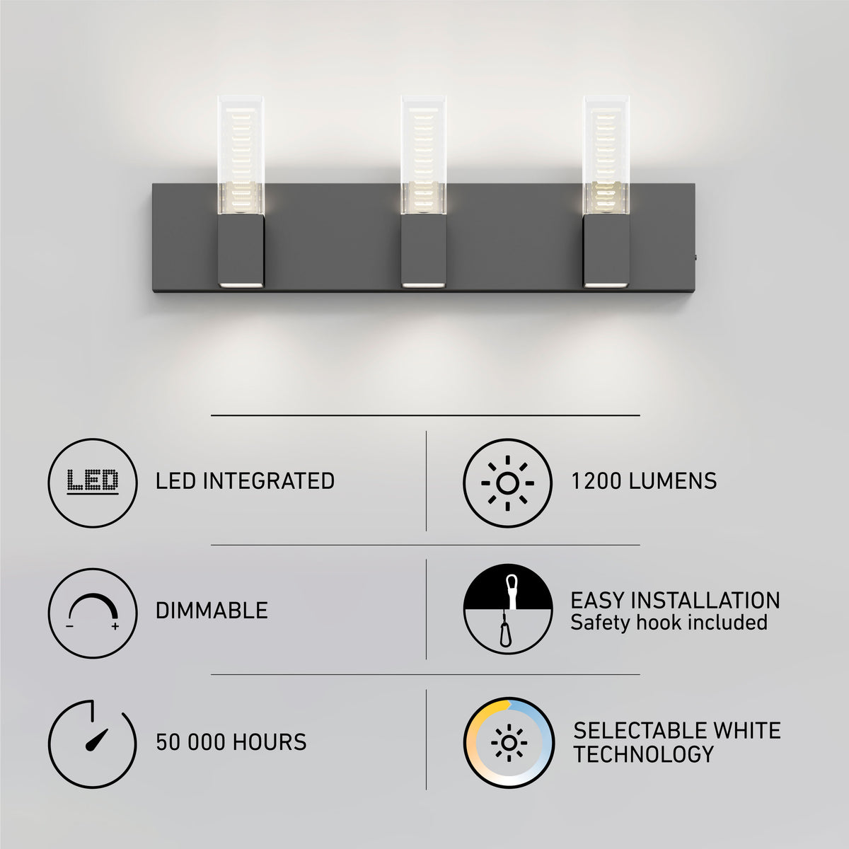 Artika Hologram LED modern bathroom vanity light 5 CCT—1200 lm, 50,000 hrs, easy install; perfect for bathroom mirrors.