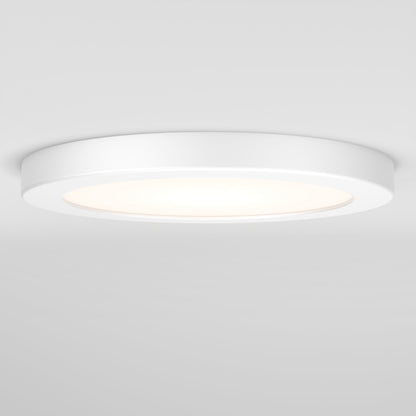 The Artika Europa Disk 7 in. LED modern flush mount light features a flat, round white design and offers 3 CCT settings for a soft, even glow on any plain white ceiling.