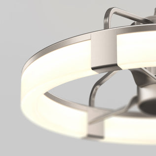 Close-up of the Artika Sunnyvale 23 in. LED fandelier ceiling fan with light and remote, glowing softly against a plain background.