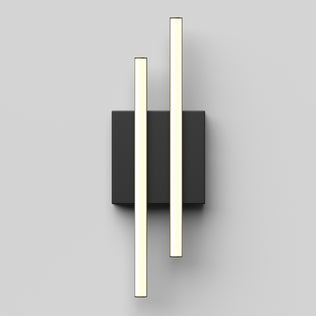The Artika Grid indoor-outdoor LED wall light features two parallel vertical illuminated bars on a rectangular black base, shown against a plain light gray background.