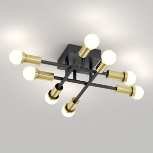 The Artika Aristo LED flush mount features 8 bulbs, gold sockets, black rods, and 3 adjustable color temperatures for versatile lighting.