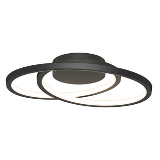 The Artika Salto LED flush mount light features two overlapping black rings with integrated LEDs along the inner edge, mounted on a circular black base.