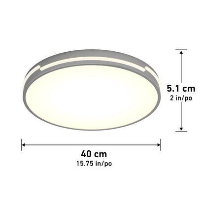 The Artika Delray 15.7 in. LED modern flush mount light features a matte black finish, measures 40 cm diameter by 5.1 cm height, and emits a soft white glow with adjustable color temperature (5 CCT) for customizable ambiance.
