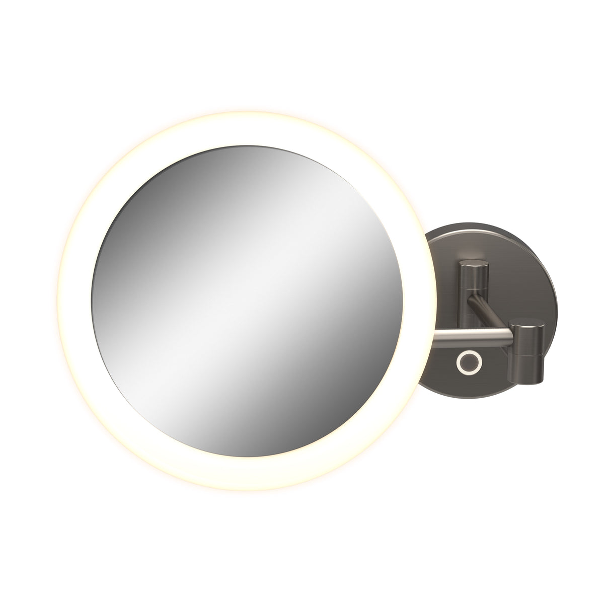 Artika Radia 9 in. Cordless LED Cosmetic Mirror with 5x magnification, light ring, and adjustable arm on a white background.