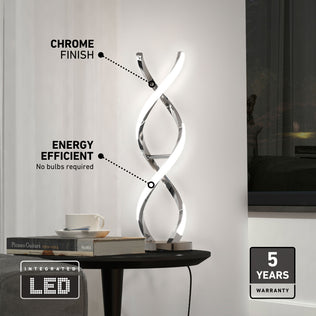Artika’s Swirl LED table lamp features energy-saving, ambient lighting with a chrome finish and a 5-year warranty.