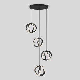 The Artika Vivaldi modern LED 4-light pendant features four circular rings suspended at varying heights from a round black ceiling mount, offering 5 CCT options for customizable lighting.
