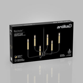 Artika’s Manchester 6-light pendant features a matte black, rectangular design for sleek transitional chandelier style.