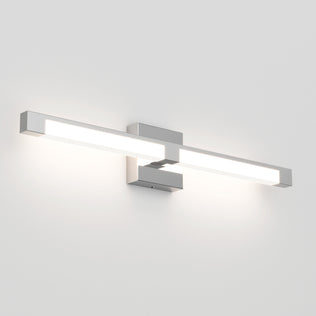 The Artika Tivoli modern LED bathroom vanity light 5 CCT is a rectangular, wall-mounted fixture with a metallic finish, emitting bright white light with adjustable CCT settings, shown installed horizontally on a plain white wall.