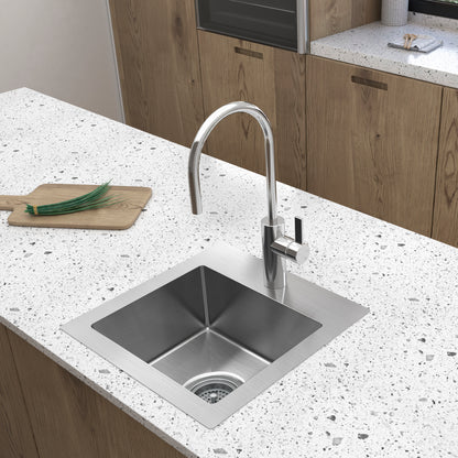 Évier de bar en acier inoxydable de 15 po x 15 po x 6 po à 1 trou avec système d'installation double Évier de bar en acier inoxydable de 15 po x 15 po x 6 po à 1 trou avec système d'installation double