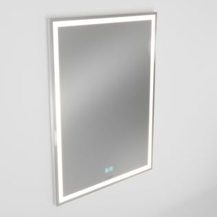 Artika Aurea 24x31 in. LED bathroom mirror with anti-fog, touch controls, and sleek design, mounted on a white wall.