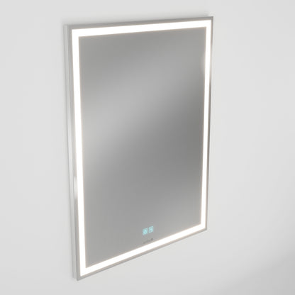 Artika Aurea 24x31 in. LED bathroom mirror with anti-fog, touch controls, and sleek design, mounted on a white wall.