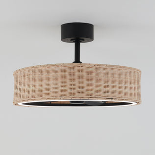 The Artika Kalani 24 in. LED modern ceiling fan features 3 speeds and a remote, with a sleek round design and black metal base, mounted on a plain white ceiling.