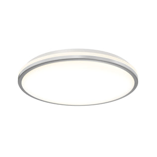 The Artika Macy 15 in. LED flush mount light features a white diffuser, silver trim, RGB WiFi, and Alexa compatibility.