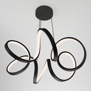 The Artika Swirl Ribbon LED pendant light features three intertwined, looping LED strips suspended from a round black base, creating a modern look against a plain white background.