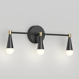 The Artika Wayden LED mid-century bathroom vanity light has 3 cone lights in black/gold, ideal for a chic, modern look.