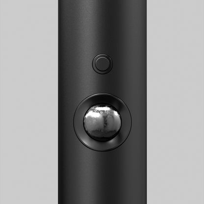 Close-up of the Artika Urbia Solar LED Bollard, a black cylinder with a round button and metallic sphere motion sensor on its front.