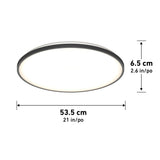 Round ceiling light fixture with a black rim, shown with measurements: 53.5 cm (21 in) in diameter and 6.5 cm (2.6 in) in height.