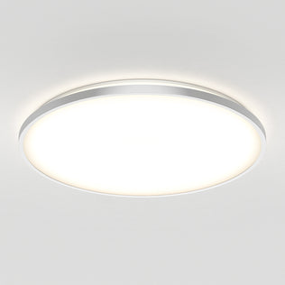 The Artika Europa 21 in. LED modern flush mount light features a white frosted cover and thin metallic rim, delivering bright, even illumination against any ceiling. Includes remote for easy control.