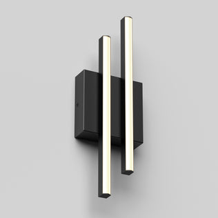 The Artika Grid indoor-outdoor LED wall light features two vertical, parallel black and white light bars on a rectangular black base, shown against a plain light gray background.