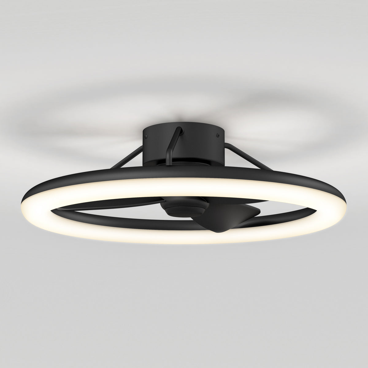Artika Darren 23 in. LED modern fandelier ceiling fan with light and remote—sleek black design with three blades, ceiling-mounted.