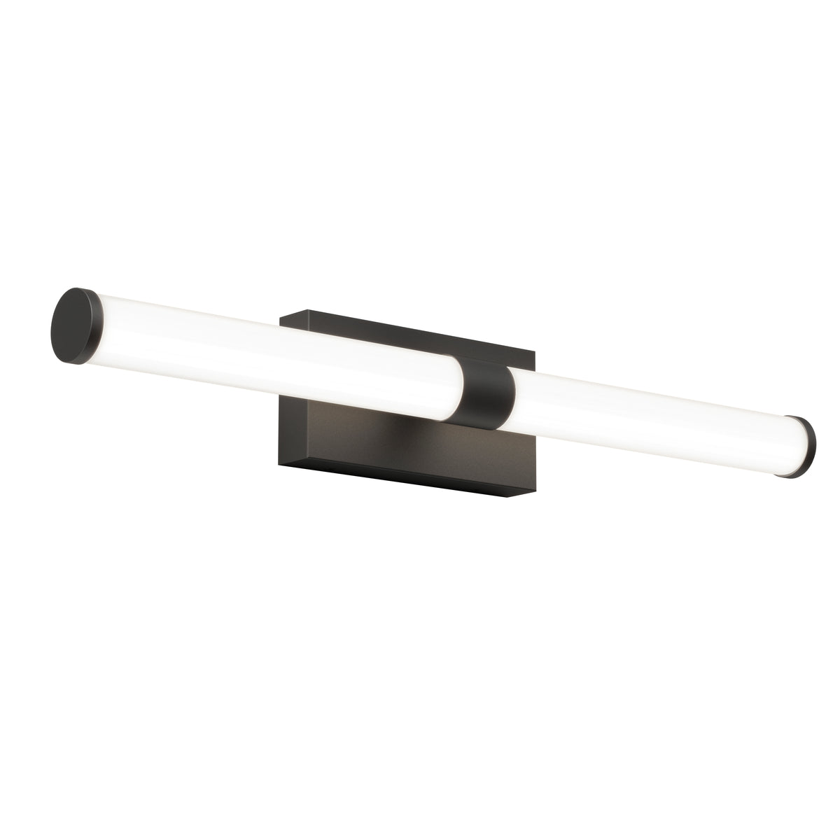 The Artika Vitoro modern LED bathroom vanity light features a horizontal cylindrical tube on a rectangular black base, offering minimalistic style ideal for contemporary spaces and modern home lighting.