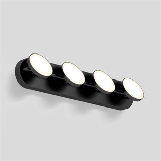 Artika Santori 27-in LED vanity light features four round white discs in a matte black, modern minimalist design for your bathroom.