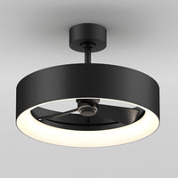 The Artika Aiden 24 in. LED modern ceiling fan features three blades within a circular light ring, offering a sleek, minimalist look. It has 3 speeds and comes with a remote, shown here mounted on a white ceiling.