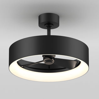 The Artika Aiden 24 in. LED modern ceiling fan features three blades within a circular light ring, offering a sleek, minimalist look. It has 3 speeds and comes with a remote, shown here mounted on a white ceiling.