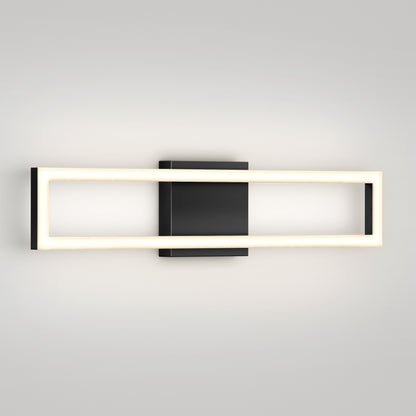 The Artika Dover 27-in (69 cm) Integrated LED 5-CCT Vanity Light Bar features a rectangular black base and illuminated frame, creating a soft glow against a light gray wall—perfect for adding sleek, modern style to any bathroom.