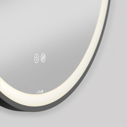 The Artika Mateo 28 in. LED mirror features 3 CCT, a defogger, and touch controls for power, heat, and color adjustment on its surface.