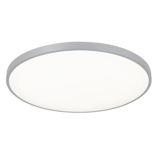The Artika Jupiter 23 in. LED flush mount light features a white diffuser, slim silver frame, and remote dimming presets.