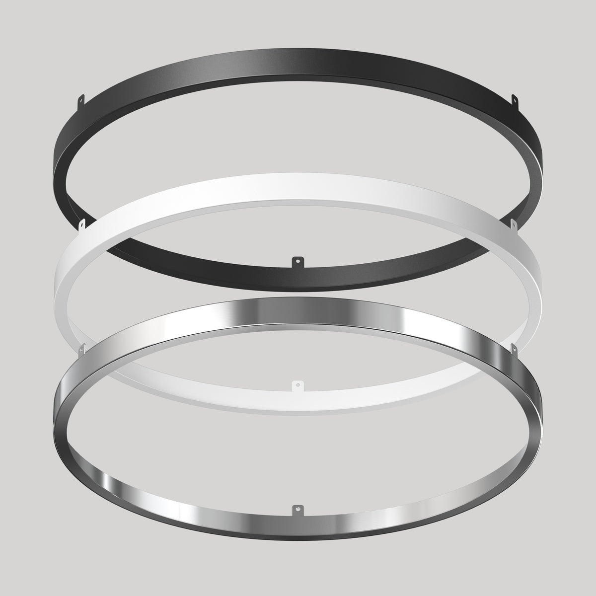 Three metallic rings in black, white, and silver highlight the Artika Isara 15″ RGBIC LED Flush Mount Interchangeable Trim.
