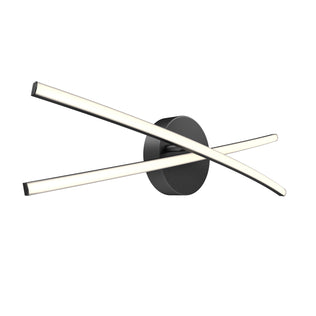 The Artika Orly modern LED bathroom vanity light 3 CCT features two slim, intersecting bars on a round black base—ideal for bathroom mirrors. Its minimalist, contemporary design elevates any modern decor.