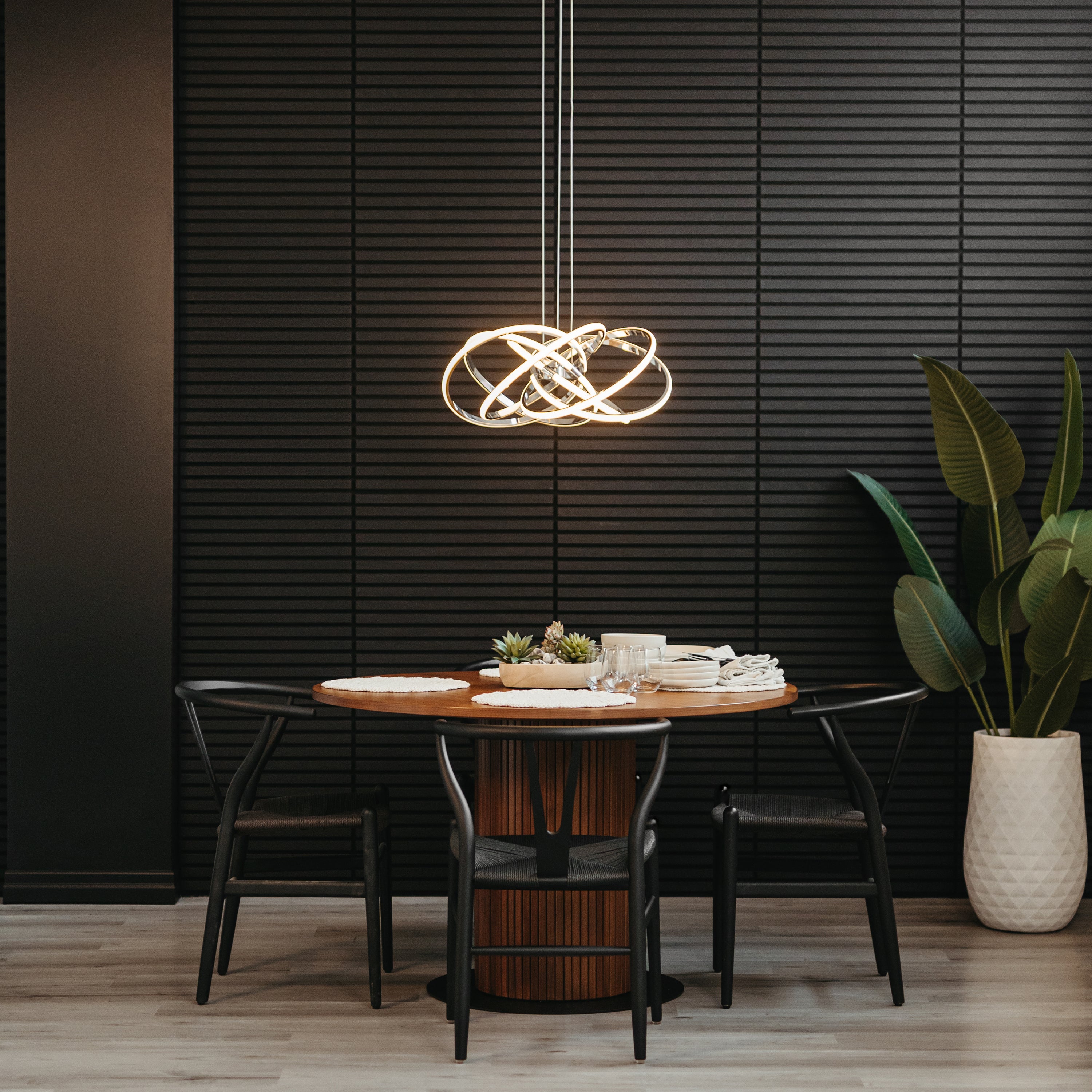 Maelstrom modern LED pendant light 5 CCT chrome | Artika Canada