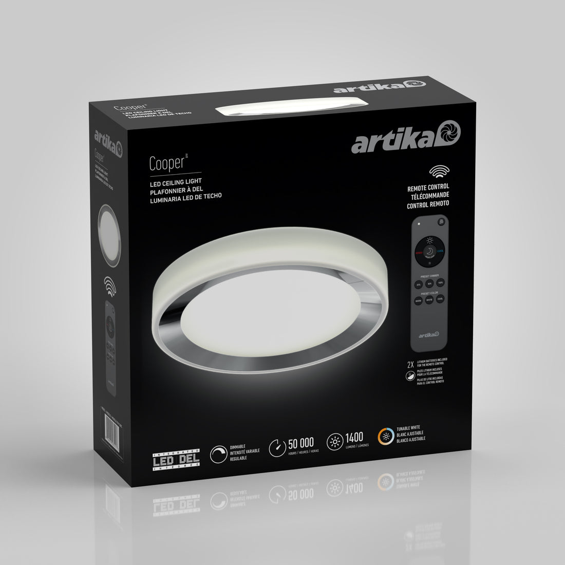 Cooper LED Flush Mount Light w. remote in White | Artika Canada