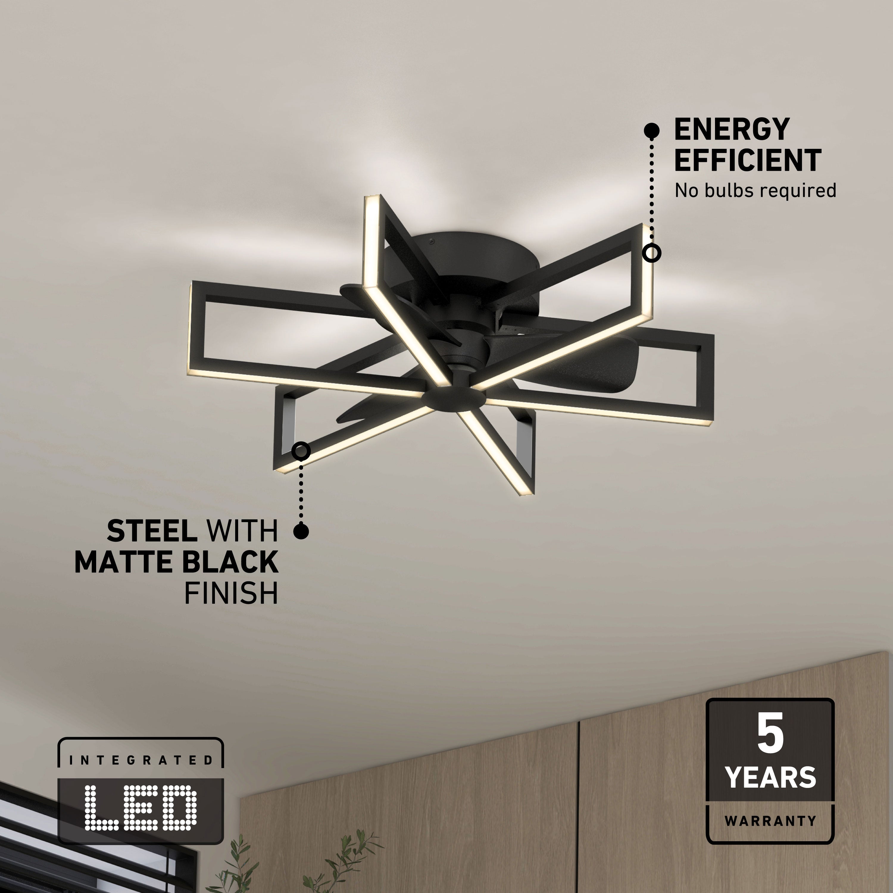 Swirl 26 in. LED ceiling fan 3 speeds w. in Matte Black | Artika