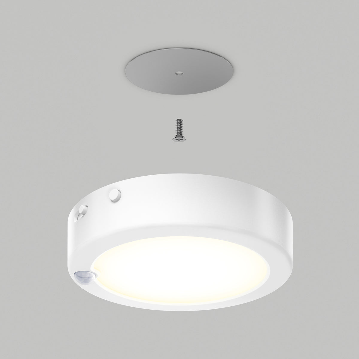 The illuminated Accent under cabinet LED light 3CCT by Artika is displayed below a gray mounting plate and screw, demonstrating installation against a plain gray background.