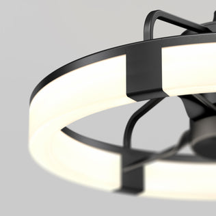 Close-up of the Artika Sunnyvale 23 in. LED modern fandelier ceiling fan with light and remote, featuring a black frame and white ring.