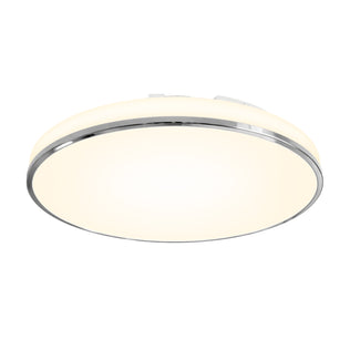 Artika Summit 15 in. LED Flush Mount 5CCT, white diffuser, slim metallic rim, shown illuminated on a white background.