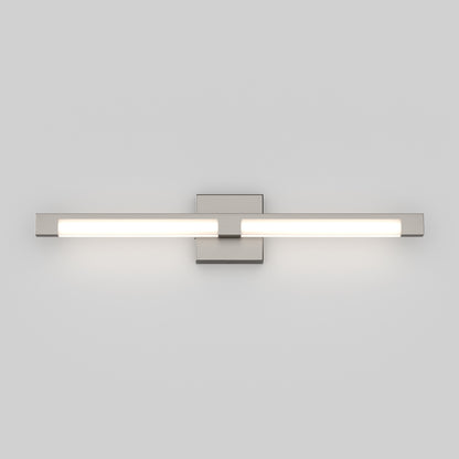 The Tivoli modern LED bathroom vanity light 5 CCT by Artika is a wall-mounted fixture with a rectangular base and dual horizontal bars, offering adjustable lighting and a soft white glow, ideal for modern spaces.