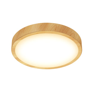 The Artika Dryad 15 in. LED Modern flush mount light is a round, ceiling-mounted fixture featuring a wooden frame and glowing white center, shown against a plain white background.
