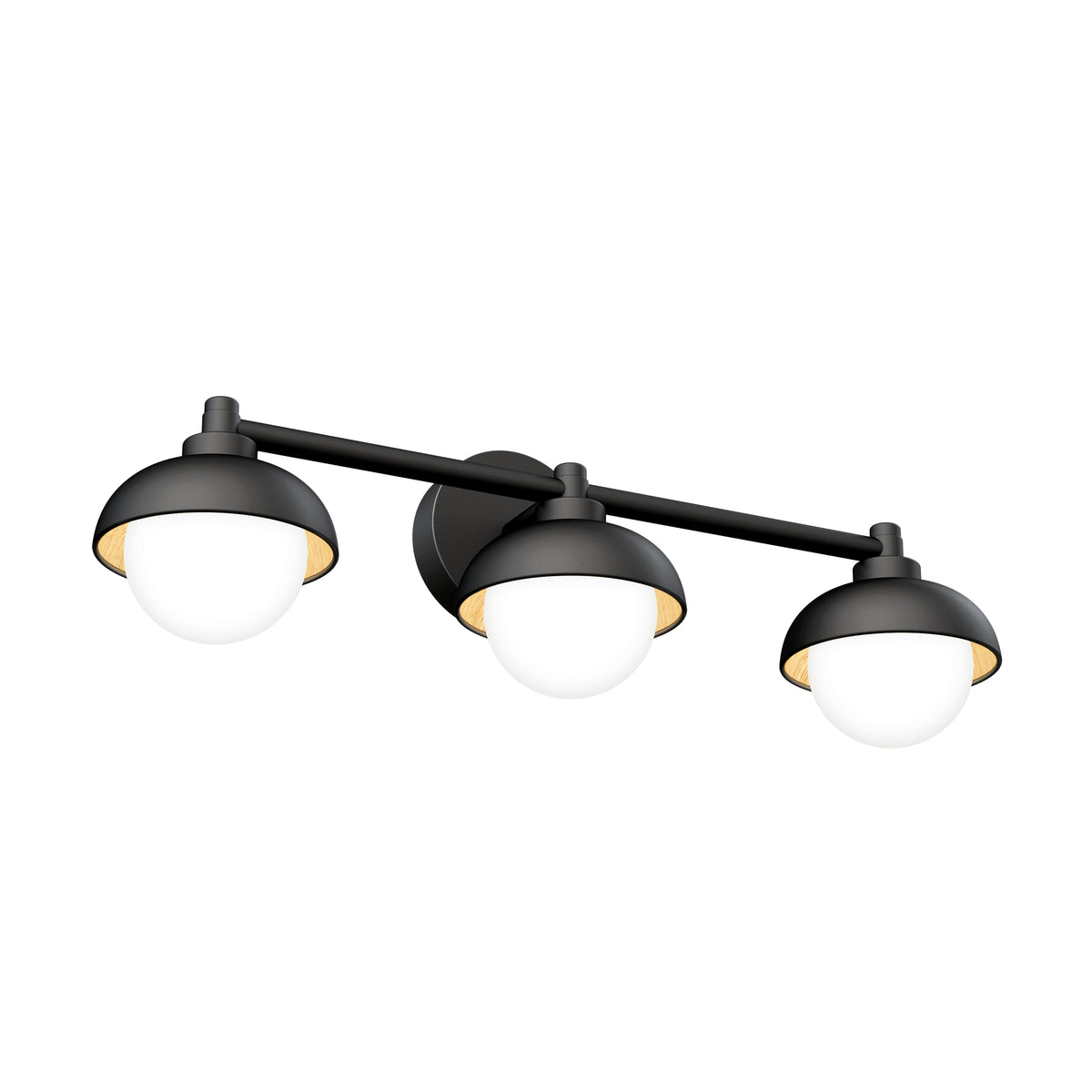 The Artika Boden 27-in Integrated LED 5-CCT Vanity Light Bar features a sleek black design with frosted glass globes and offers adjustable color temperature, perfect for contemporary bathrooms.