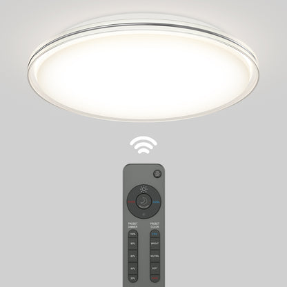 The Artika Astrid 16.5 in. LED flush mount light features 5 color temperature settings and adjustable brightness, all easily controlled via a remote with wireless signal support for modern, customizable lighting.
