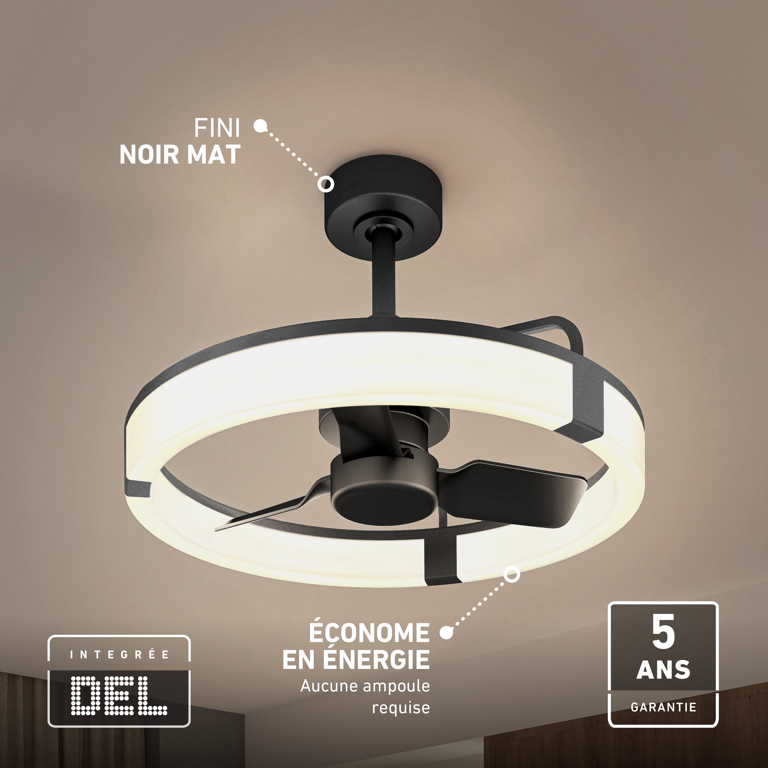 Sunnyvale 23 in. LED modern ceiling fan in Black | Artika Canada