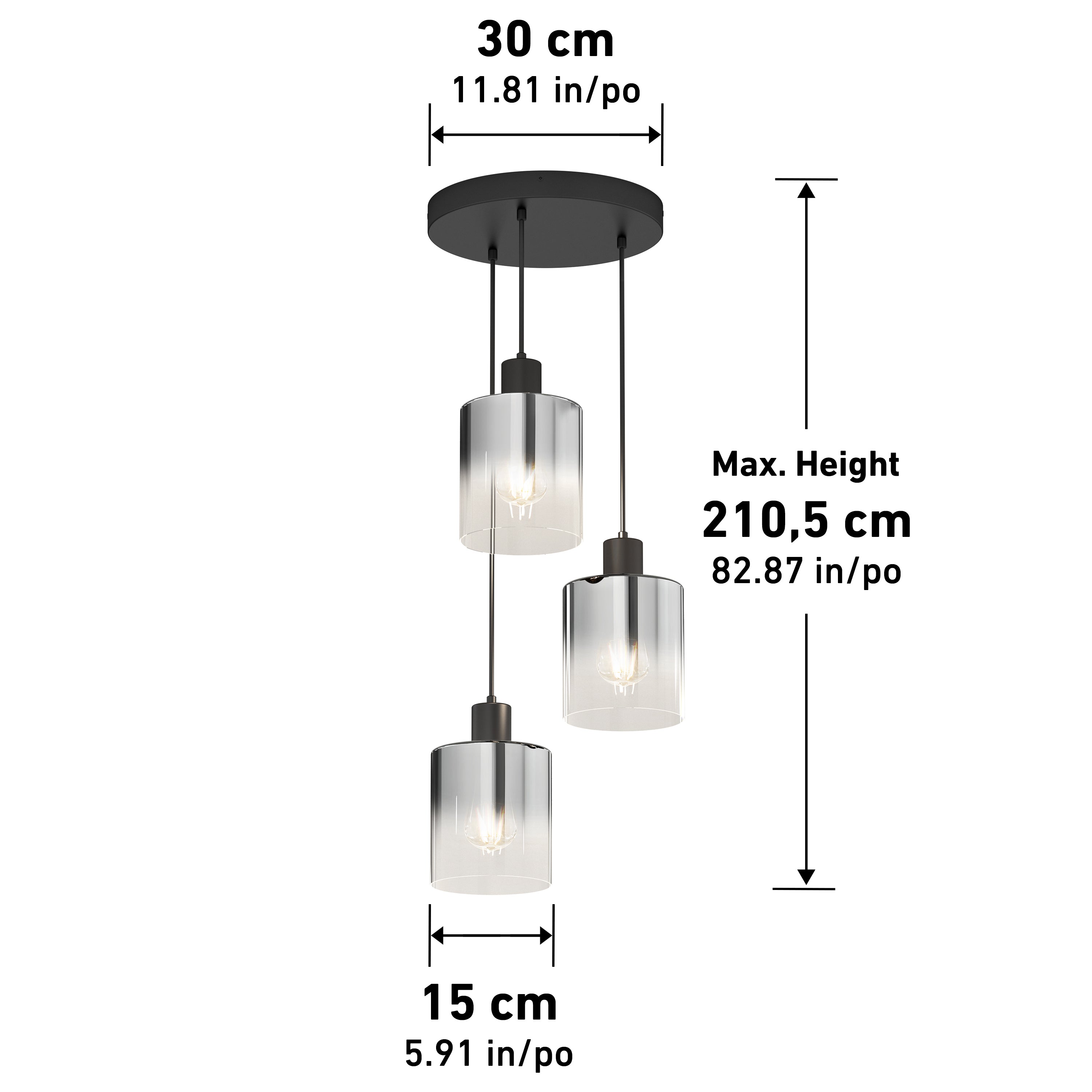 Haze modern 3-light pendant light Matte Black in Matte Black